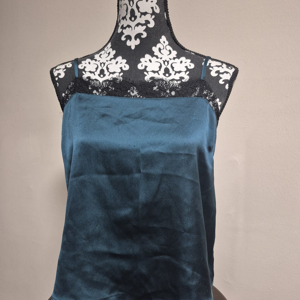 Forever 21 Dark Teal Satin Cami with Black Lace